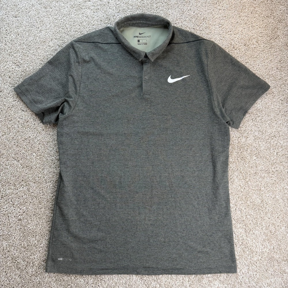 Nike Aeroreact Polo Shirt Mens Large Gray Short Sleeve Golf Performance Top